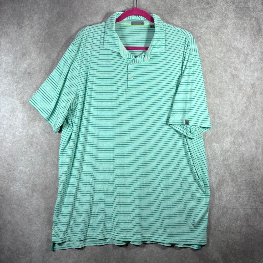 Tasc Performance Polo Shirt Mens XXL Green Striped Short Sleeve Modal Polyester